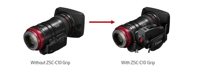 optique canon CN-E18-80 avec et sans poignée canon ZSG-C10 optique canon CN-E18-80 avec et sans poignée canon ZSG-C10
