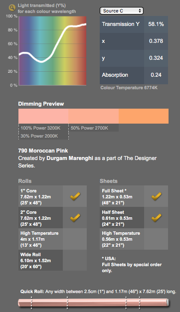 Lee Filters 790 Morrocan Pink - Rouleau de Filtre